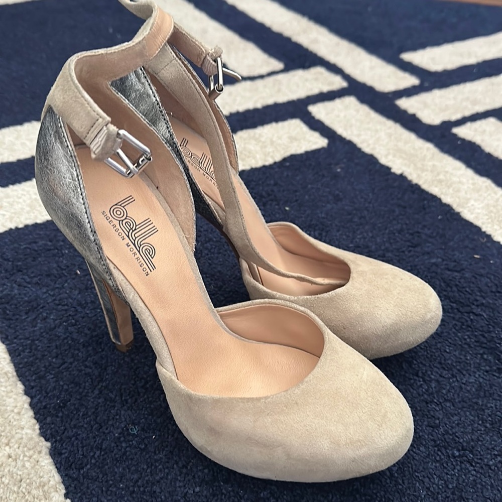 Platform suede ankle strap heels 6 1/2